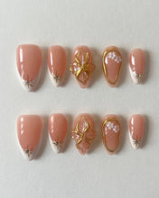 Load image into Gallery viewer, Hand-Painted Pink-Themed 3D Carved Almond Shaped Nails with Sticky Tabs &amp; Kit E062