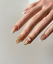 Load image into Gallery viewer, Hand-Painted Pink-Themed 3D Carved Almond Shaped Nails with Sticky Tabs &amp; Kit E062