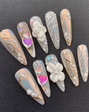 Load image into Gallery viewer, Hand-Painted Dream Wedding 3D Carved Stiletto Nails with Sticky Tabs &amp; Kit E031