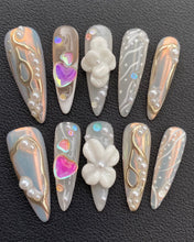 Load image into Gallery viewer, Hand-Painted Dream Wedding 3D Carved Stiletto Nails with Sticky Tabs &amp; Kit E031