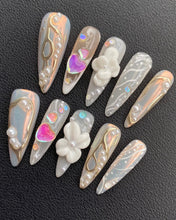 Load image into Gallery viewer, Hand-Painted Dream Wedding 3D Carved Stiletto Nails with Sticky Tabs &amp; Kit E031