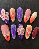 Hand-Painted Purple Temptation 3D Carved Almond Shaped Nails with Sticky Tabs & Kit E047
