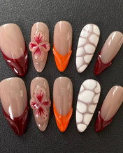 Load image into Gallery viewer, Hand-Painted Marble Pattern 3D Carved Almond Shaped Nails with Sticky Tabs &amp; Kit E046