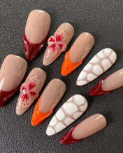 Load image into Gallery viewer, Hand-Painted Marble Pattern 3D Carved Almond Shaped Nails with Sticky Tabs &amp; Kit E046