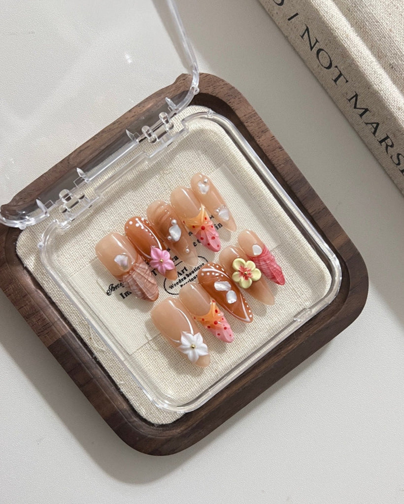 Hand-Painted Autumn-Themed 3D Carved Stiletto Nails with Sticky Tabs & Kit E053