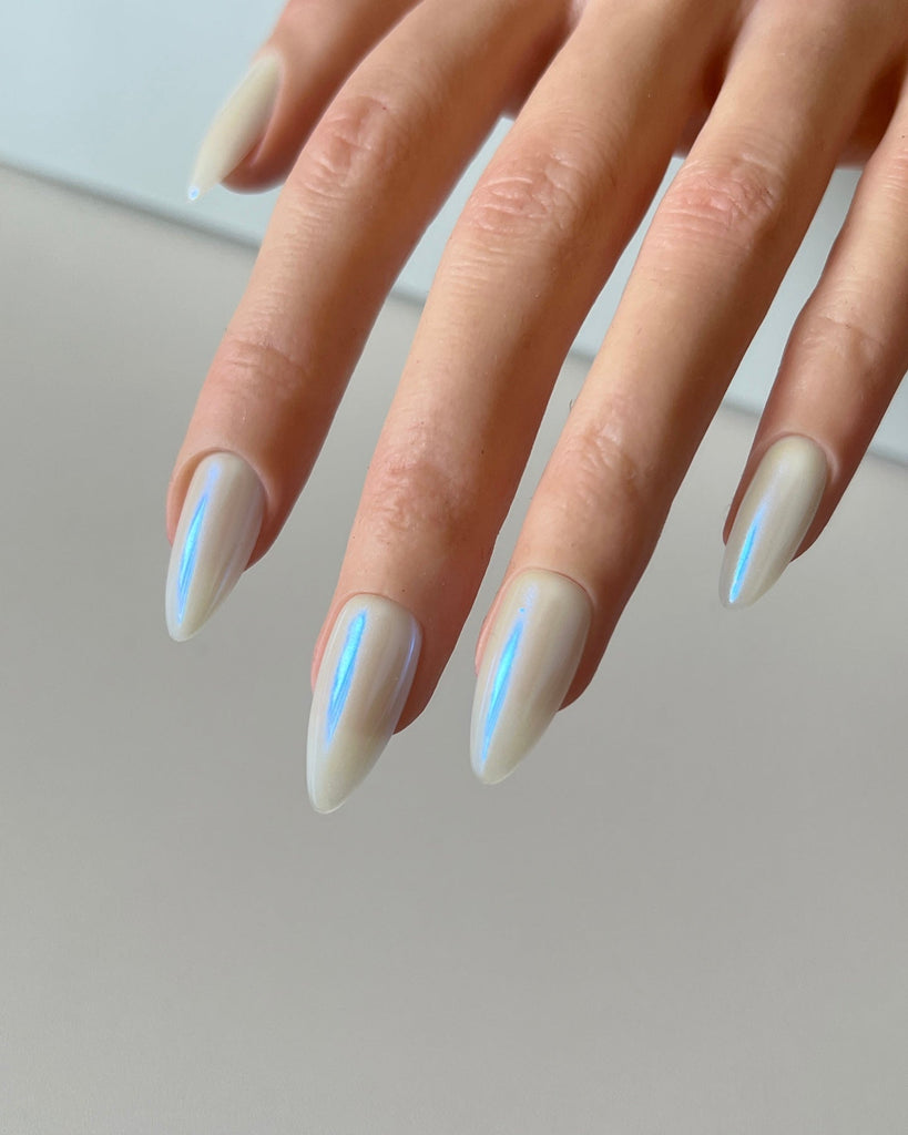 Hand-Painted Pure White Temptation Almond Shaped Nails with Sticky Tabs & Kit A181