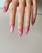 Load image into Gallery viewer, Hand-Painted Pink Bow 3D Carved Almond Shaped Nails with Sticky Tabs &amp; Kit E054