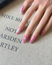 Load image into Gallery viewer, Hand-Painted Pink Bow 3D Carved Almond Shaped Nails with Sticky Tabs &amp; Kit E054