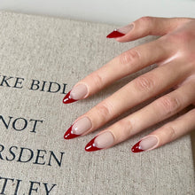 Load image into Gallery viewer, Hand-Painted French Red Pearl Temptation Almond Shaped Nails with Sticky Tabs &amp; Kit A150