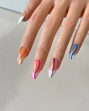 Load image into Gallery viewer, Hand-Painted French Lines Temptation Almond Shaped Nails with Sticky Tabs &amp; Kit A141
