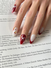 Load image into Gallery viewer, Hand-Painted Christmas bow Almond Shaped Nails with Sticky Tabs &amp; Kit A095