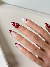 Load image into Gallery viewer, Hand-Painted Christmas bow Almond Shaped Nails with Sticky Tabs &amp; Kit A095