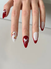 Load image into Gallery viewer, Hand-Painted Christmas bow Almond Shaped Nails with Sticky Tabs &amp; Kit A095