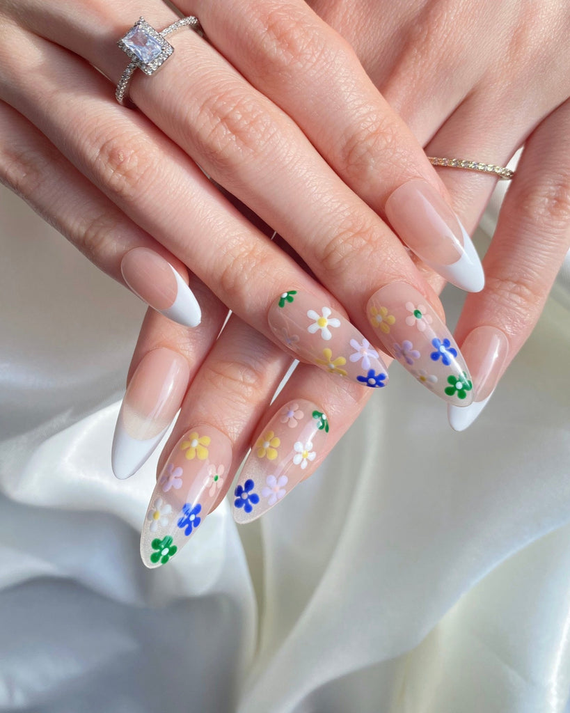 Hand-Painted Crystal Florist Almond Shaped Nails with Sticky Tabs & Kit A028