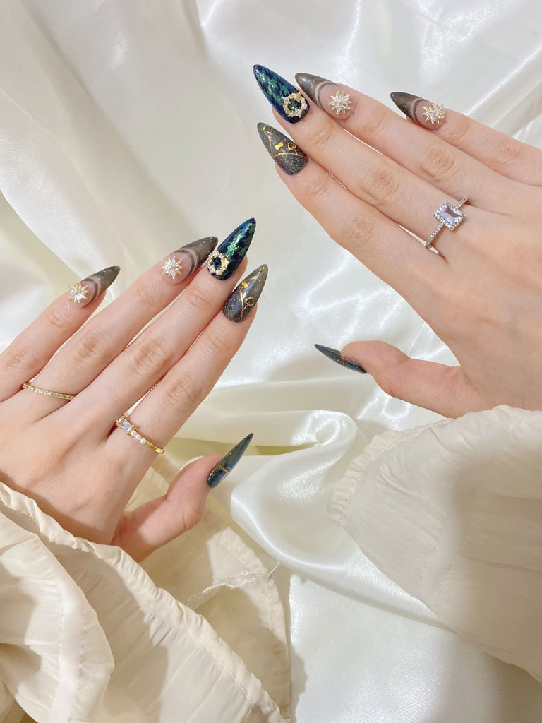 Hand-Painted Velvet Bow Stiletto Nails with Sticky Tabs & Kit Y050