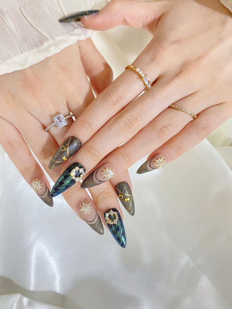 Hand-Painted Velvet Bow Stiletto Nails with Sticky Tabs & Kit Y050