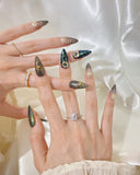 Hand-Painted Velvet Bow Stiletto Nails with Sticky Tabs & Kit Y050