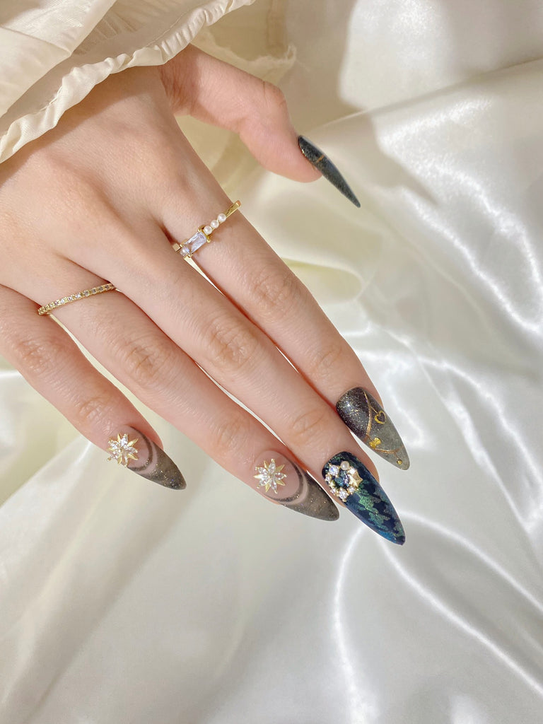Hand-Painted Velvet Bow Stiletto Nails with Sticky Tabs & Kit Y050