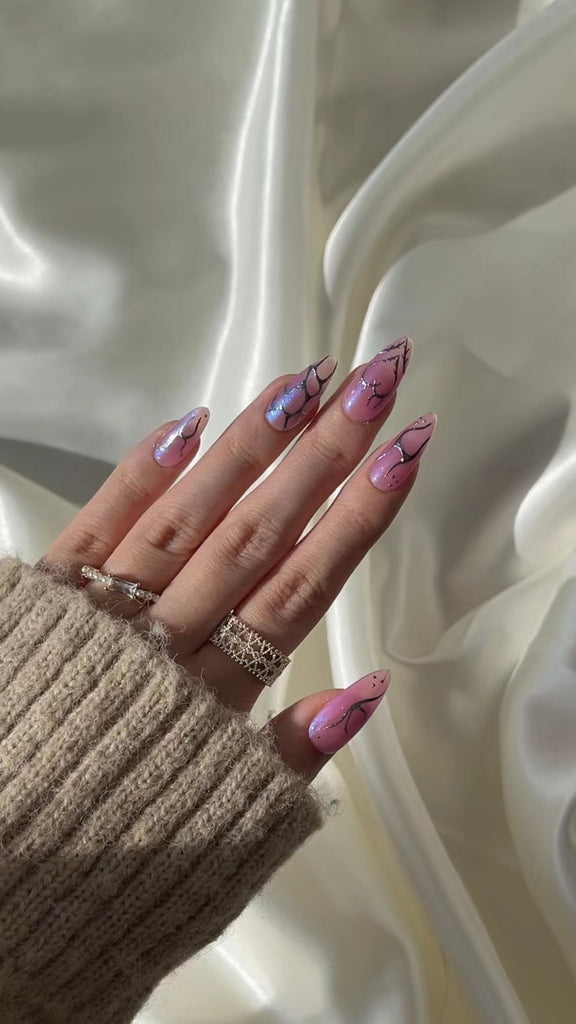 Hand-Painted Twilight Candy Almond Shaped Nails with Sticky Tabs & Kit Y009