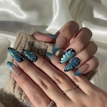 Load image into Gallery viewer, Hand-Painted Abyss Morpho Almond Shaped Nails with Sticky Tabs &amp; Kit Y003