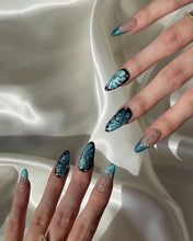 Load image into Gallery viewer, Hand-Painted Abyss Morpho Almond Shaped Nails with Sticky Tabs &amp; Kit Y003