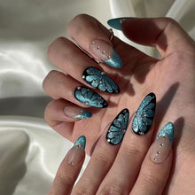 Load image into Gallery viewer, Hand-Painted Abyss Morpho Almond Shaped Nails with Sticky Tabs &amp; Kit Y003