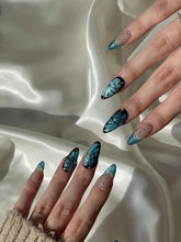 Load image into Gallery viewer, Hand-Painted Abyss Morpho Almond Shaped Nails with Sticky Tabs &amp; Kit Y003