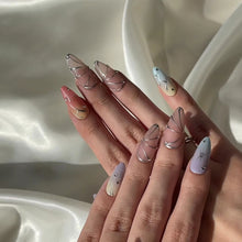 Load image into Gallery viewer, Hand-Painted Gilded Violet Almond Shaped Nails with Sticky Tabs &amp; Kit Y059