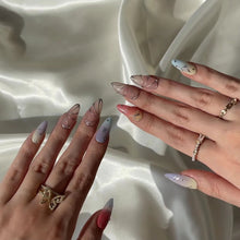 Load image into Gallery viewer, Hand-Painted Gilded Violet Almond Shaped Nails with Sticky Tabs &amp; Kit Y059