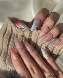 Hand-Painted Gilded Violet Almond Shaped Nails with Sticky Tabs & Kit Y059