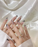 Hand-Painted Micro Hearts Almond Shaped Nails with Sticky Tabs & Kit A039