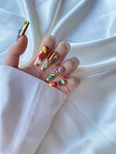 Load image into Gallery viewer, Hand-Painted Sunny Drops Coffin Press-On Nails with Sticky Tabs &amp; Kit Y008