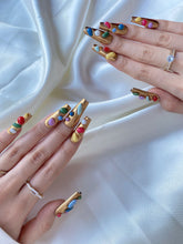 Load image into Gallery viewer, Hand-Painted Sunny Drops Coffin Press-On Nails with Sticky Tabs &amp; Kit Y008