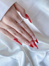 Load image into Gallery viewer, Hand-Painted Candy Cane Stiletto Nails with Sticky Tabs &amp; Kit Y052