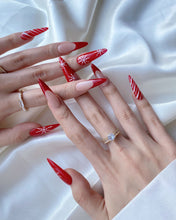 Load image into Gallery viewer, Hand-Painted Candy Cane Stiletto Nails with Sticky Tabs &amp; Kit Y052