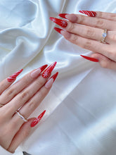 Load image into Gallery viewer, Hand-Painted Candy Cane Stiletto Nails with Sticky Tabs &amp; Kit Y052