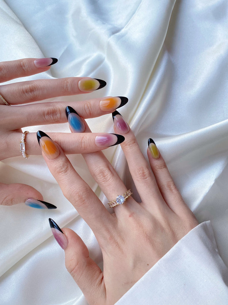Hand-Painted Doodle Pop Almond Shaped Nails with Sticky Tabs & Kit A004