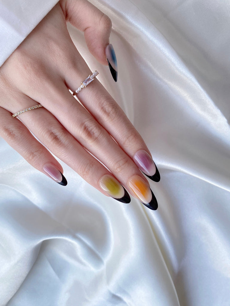 Hand-Painted Doodle Pop Almond Shaped Nails with Sticky Tabs & Kit A004