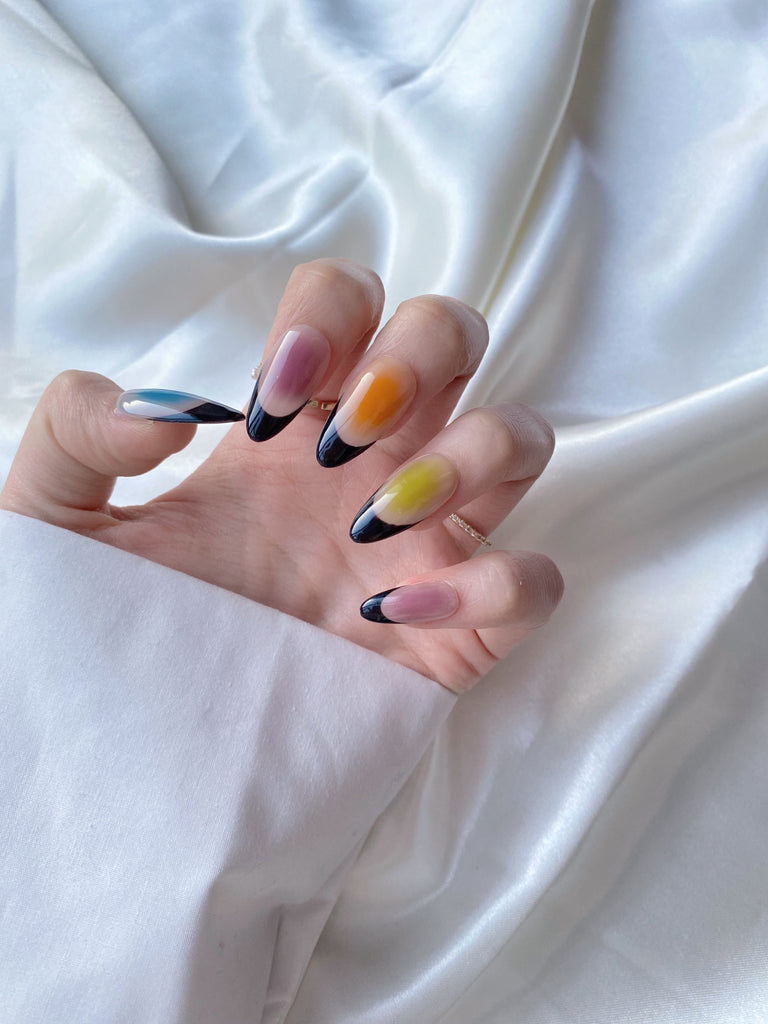 Hand-Painted Doodle Pop Almond Shaped Nails with Sticky Tabs & Kit A004