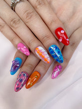 Load image into Gallery viewer, Hand-Painted enomous Veil Almond Shaped Nails with Sticky Tabs &amp; Kit Y092