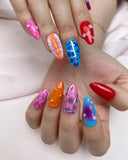 Hand-Painted enomous Veil Almond Shaped Nails with Sticky Tabs & Kit Y092