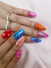 Load image into Gallery viewer, Hand-Painted enomous Veil Almond Shaped Nails with Sticky Tabs &amp; Kit Y092
