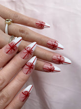 Load image into Gallery viewer, Hand-Painted Pink Ribbon Almond Shaped Nails with Sticky Tabs &amp; Kit A122