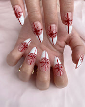 Load image into Gallery viewer, Hand-Painted Pink Ribbon Almond Shaped Nails with Sticky Tabs &amp; Kit A122