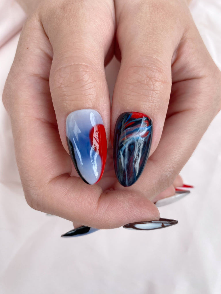 Hand-Painted Cursed Candy Almond Shaped Nails with Sticky Tabs & Kit Y095