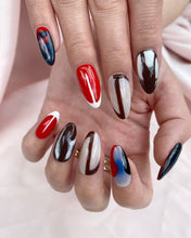 Load image into Gallery viewer, Hand-Painted Cursed Candy Almond Shaped Nails with Sticky Tabs &amp; Kit Y095