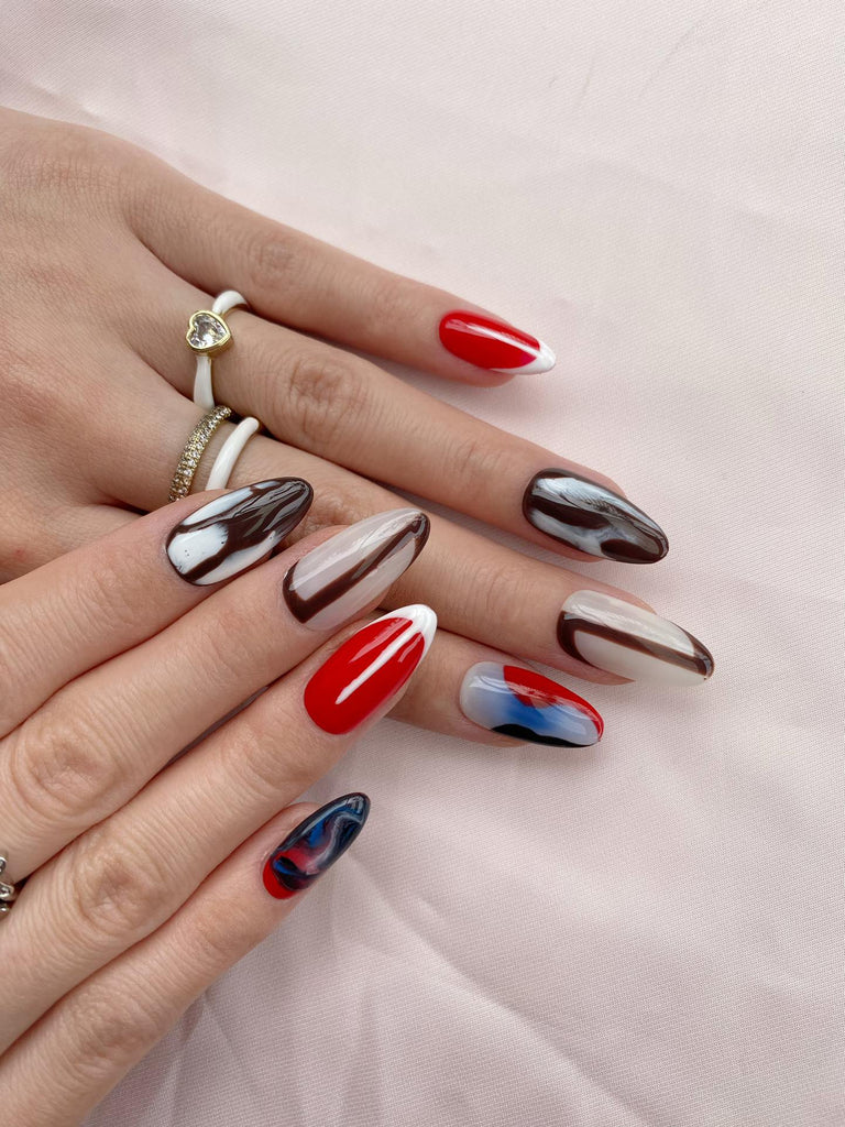 Hand-Painted Cursed Candy Almond Shaped Nails with Sticky Tabs & Kit Y095