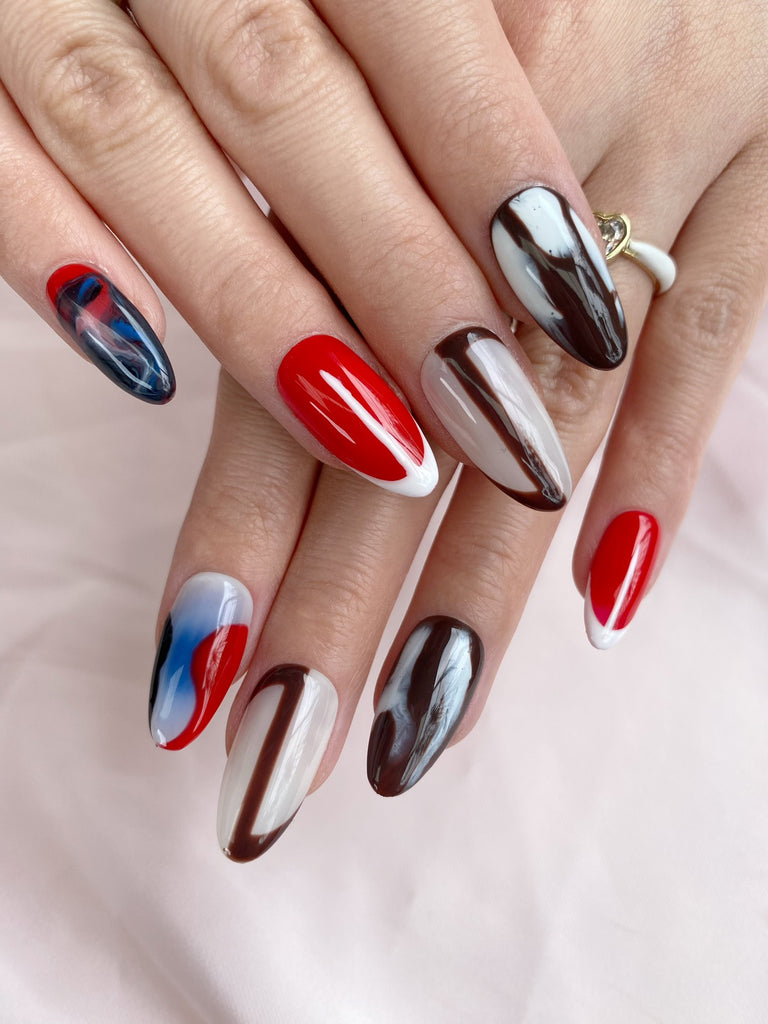 Hand-Painted Cursed Candy Almond Shaped Nails with Sticky Tabs & Kit Y095