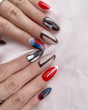 Load image into Gallery viewer, Hand-Painted Cursed Candy Almond Shaped Nails with Sticky Tabs &amp; Kit Y095