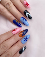 Load image into Gallery viewer, Hand-Painted Mermaid’s Cocoon Almond Shaped Nails with Sticky Tabs &amp; Kit Y084